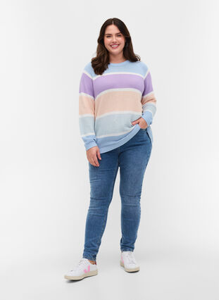 Striped knitted blouse, Chambray Blue Comb, Model image number 2