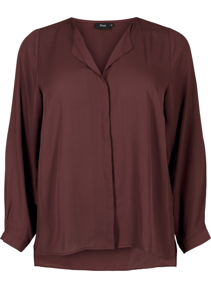 Solid colour shirt with v-neck, Fudge, Packshot image number 0