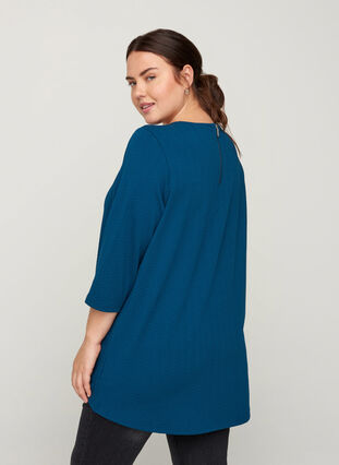 Textured blouse with 3/4 length sleeves, Majolica Blue, Model image number 1