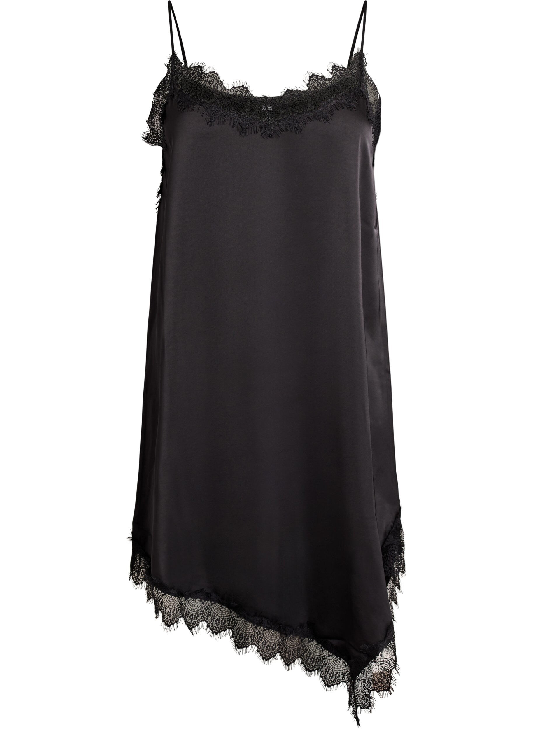 Zizzifashion Satin-look dress with lace trim, Black, Packshot image number 0