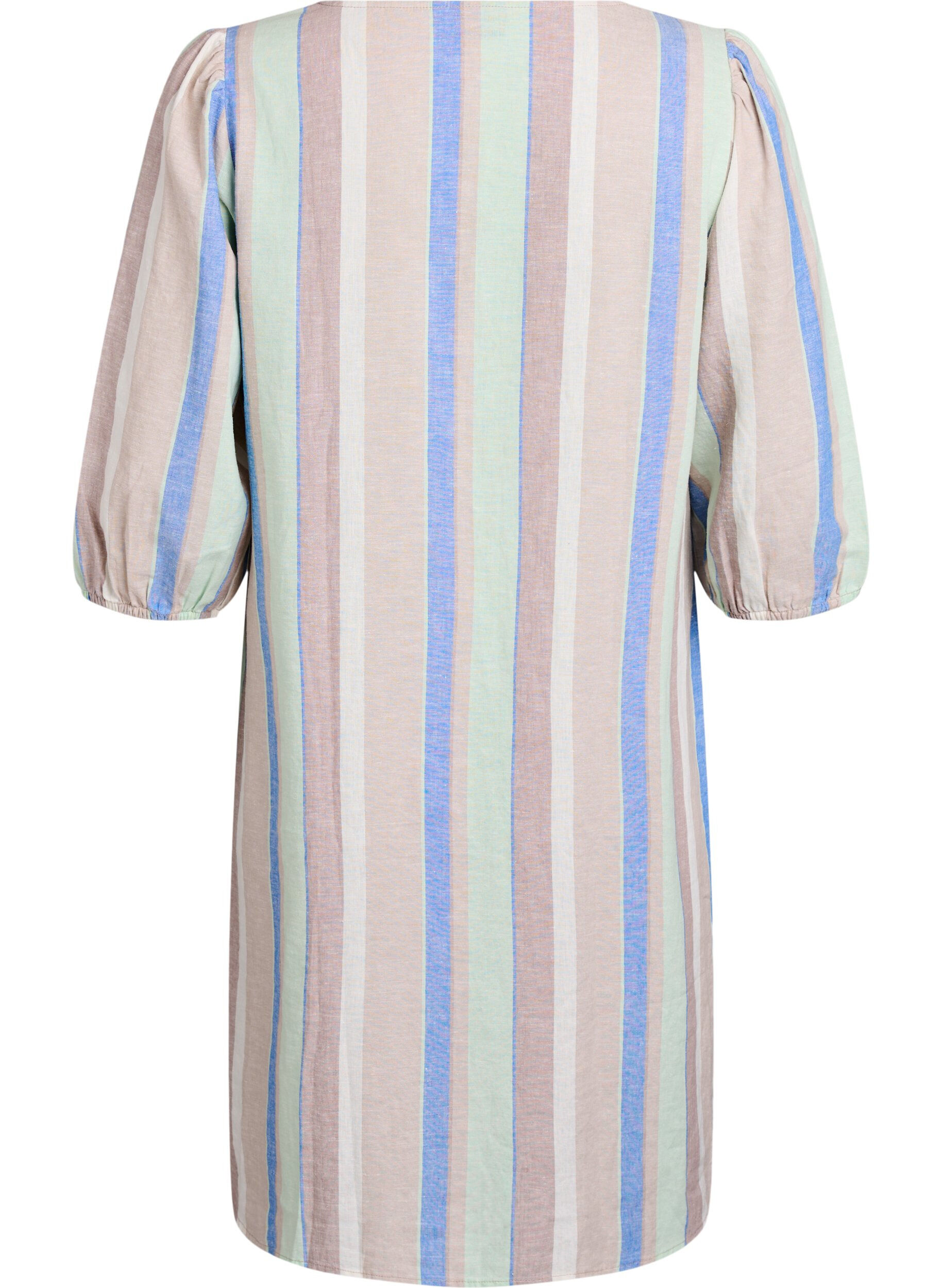Zizzifashion Short dress in linen and viscose with 3/4 sleeves, Blue, Packshot image number 1