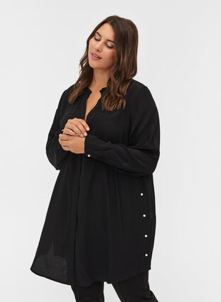 Viscose tunic with pearls, Black, Model image number 0