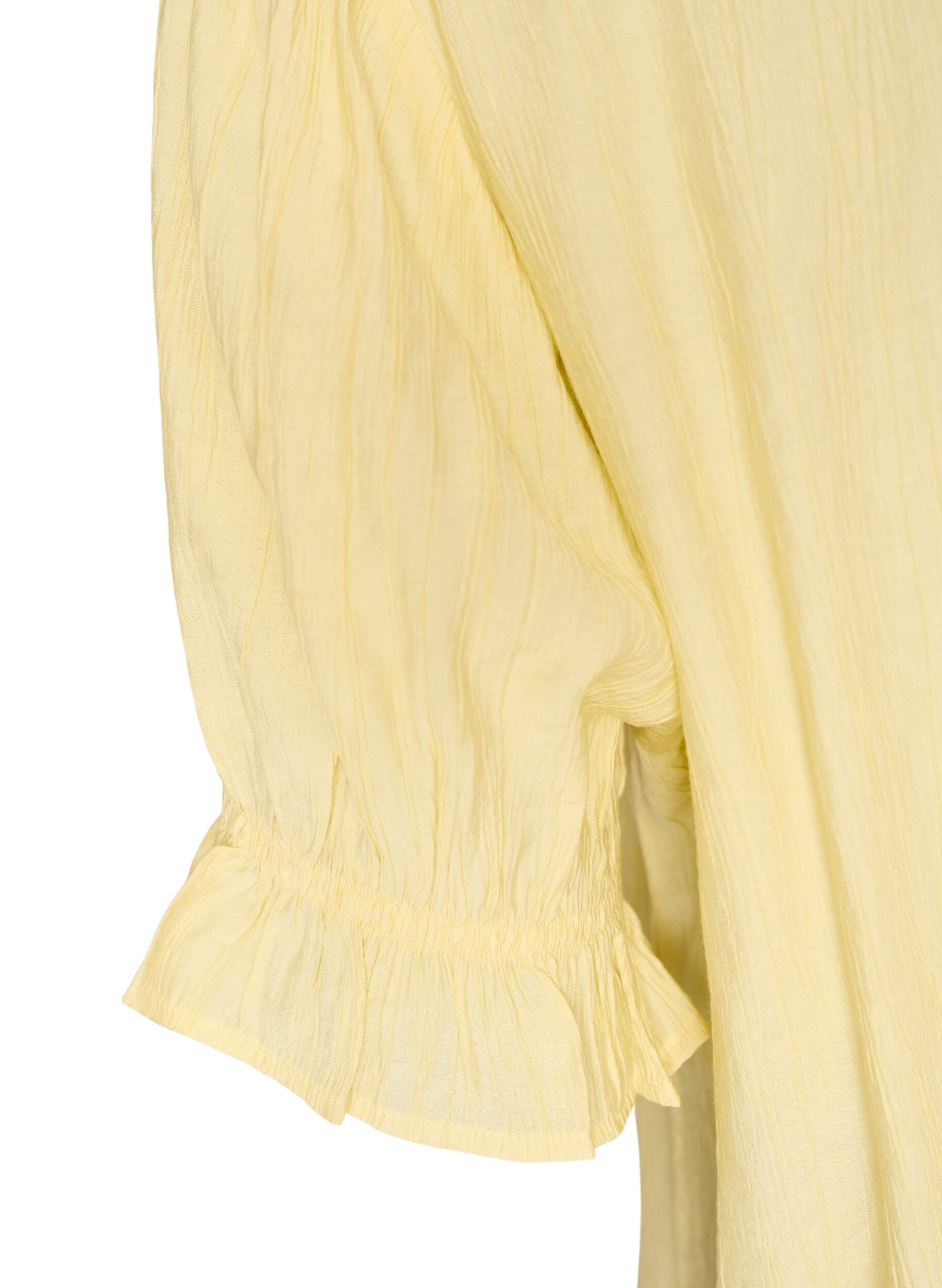Zizzifashion Short-sleeved blouse in a viscose blend with texture and ruffle sleeves, Yellow, Packshot image number 3