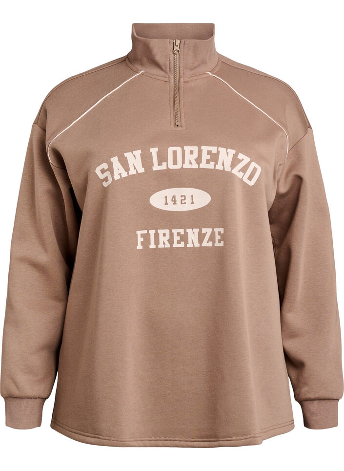 Sweatshirt with high neck and college print, Brown, Packshot