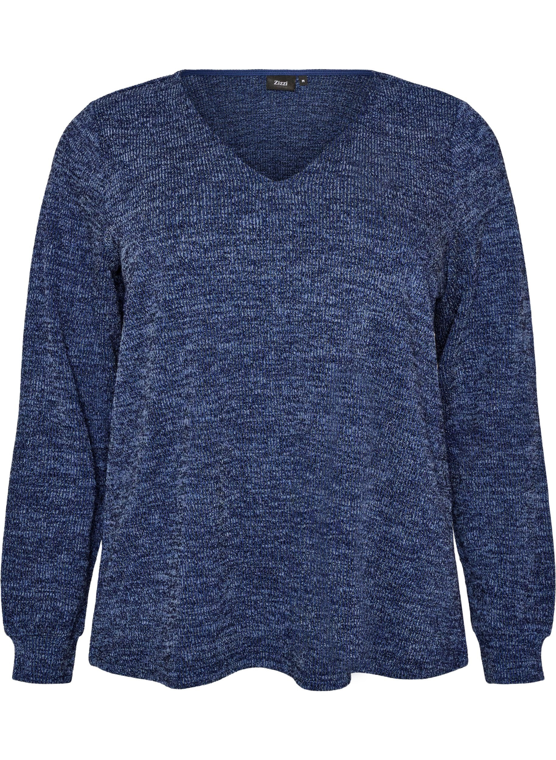 ZizzifashionJersey blouse with a V-neck and long sleeves, Blue, Packshot image number 0