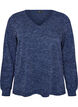 Jersey blouse with a V-neck and long sleeves, Blue, Packshot image number 0