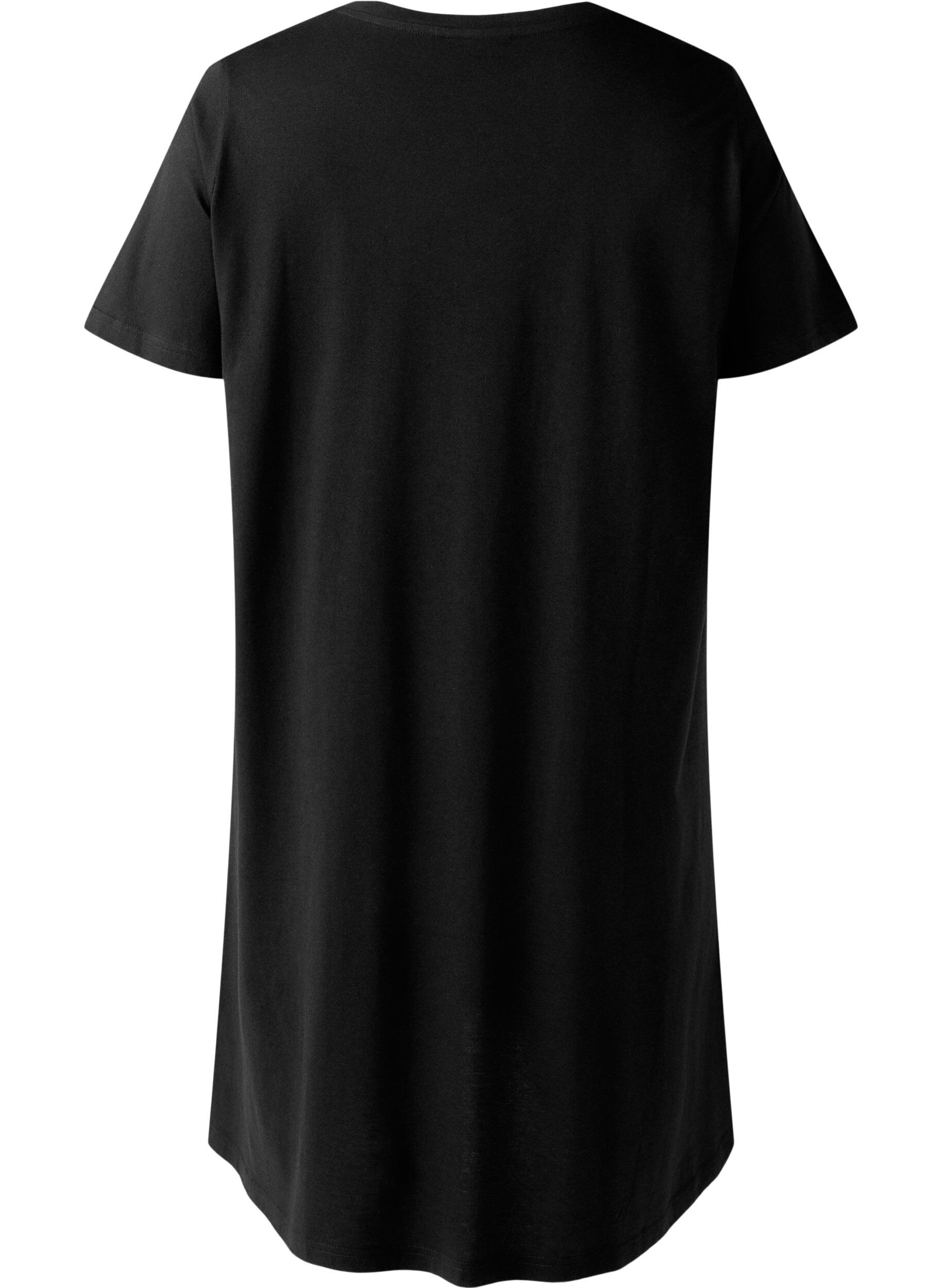 Zizzifashion Short-sleeved nightgown in organic cotton, Black, Packshot image number 1