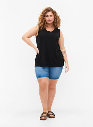 Sleeveless top with lace, Black, Model image number 2