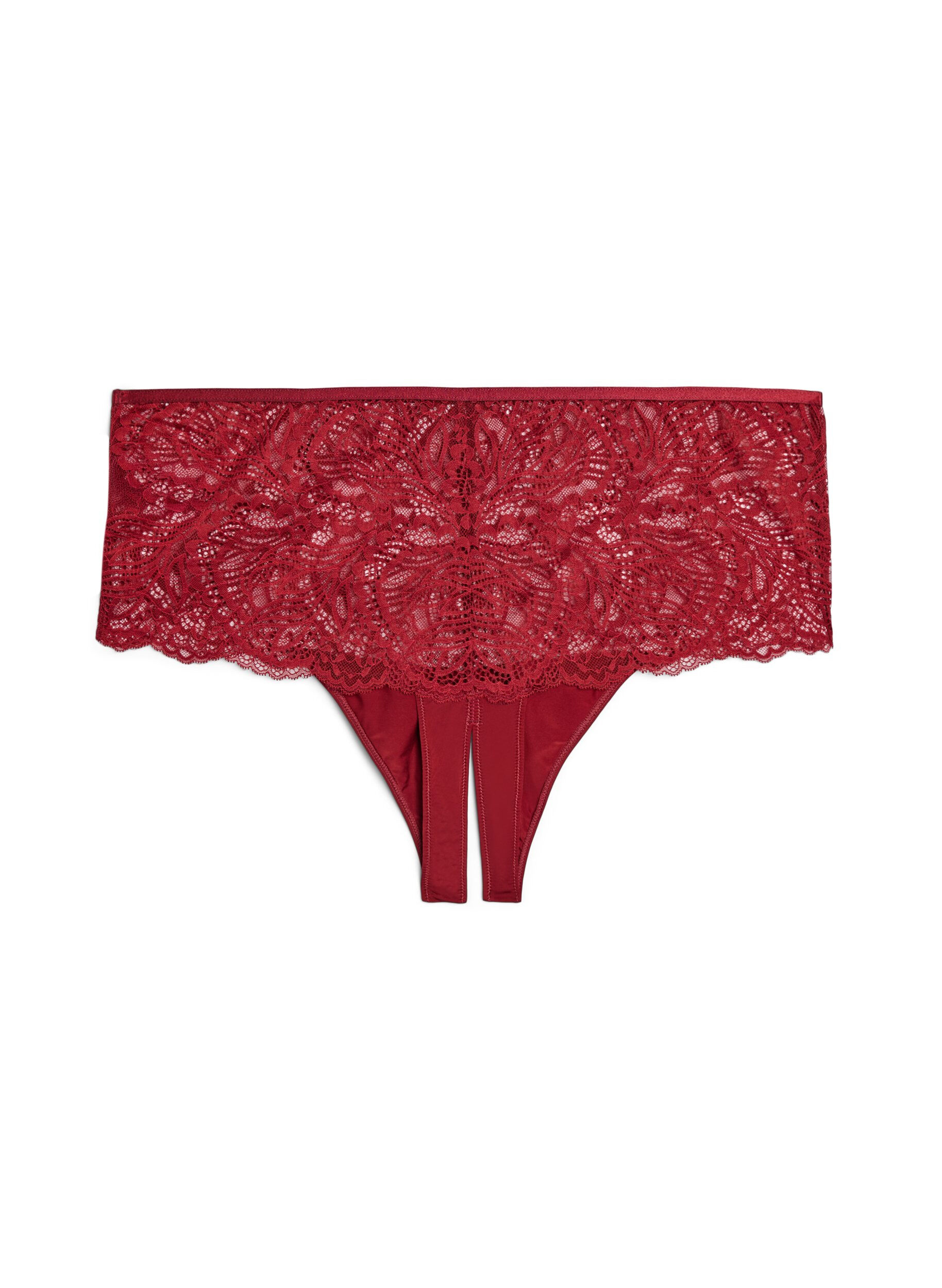 ZizzifashionCrotchless hipster thong with lace and high waist, Red, Packshot image number 1