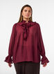 Viscose blouse with ruffles and long sleeves, Red, Model image number 0
