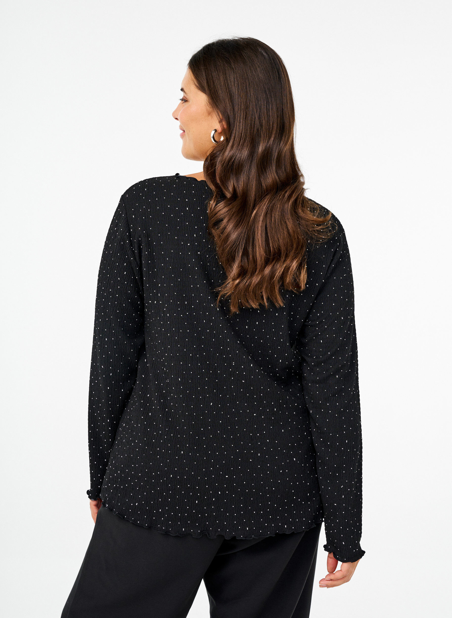 Zizzifashion Long-sleeved blouse with rhinestones, Black, Model image number 2