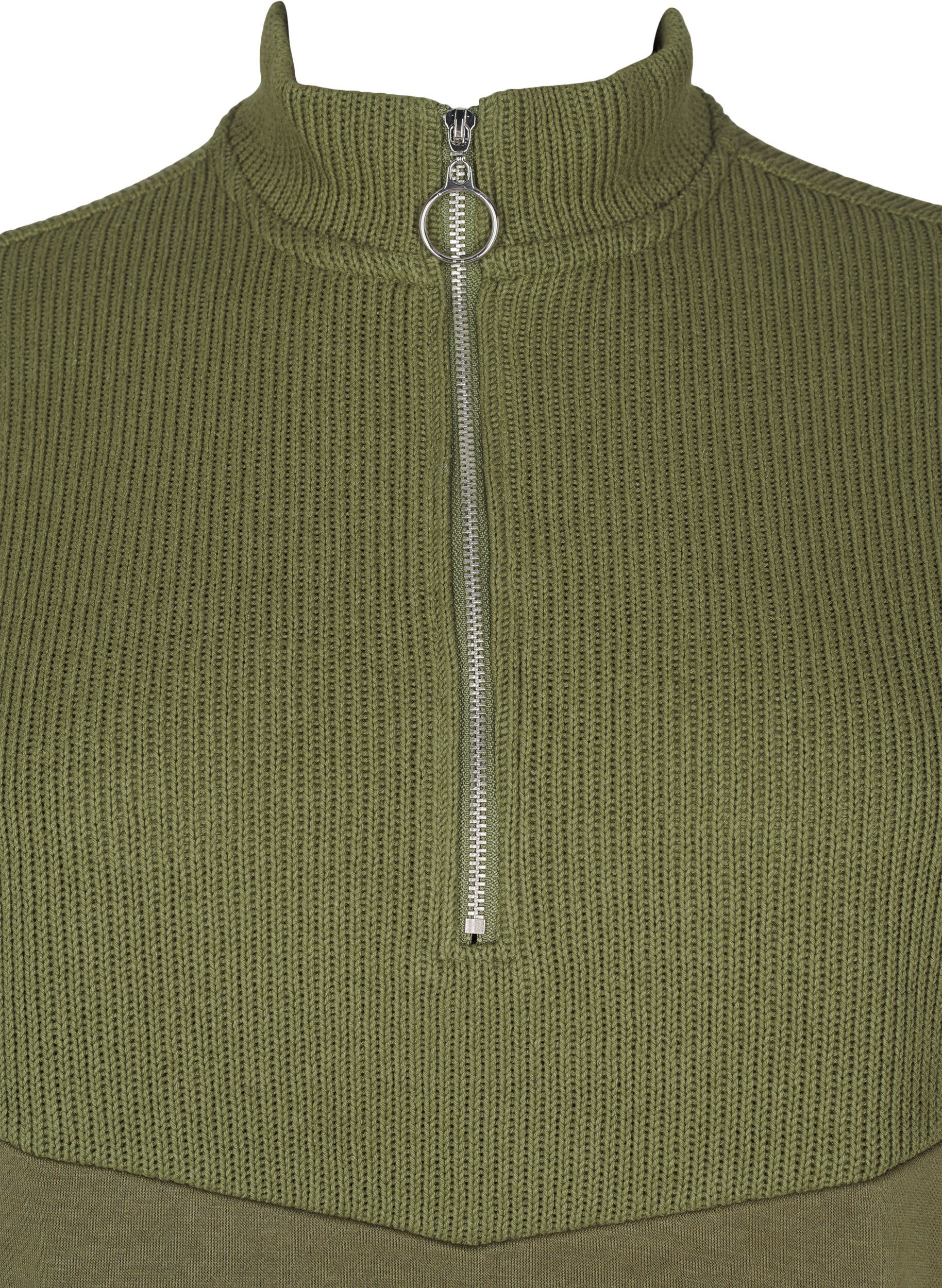 Zizzifashion Sweatshirt with knitwear and zip, Winter Moss, Packshot image number 2
