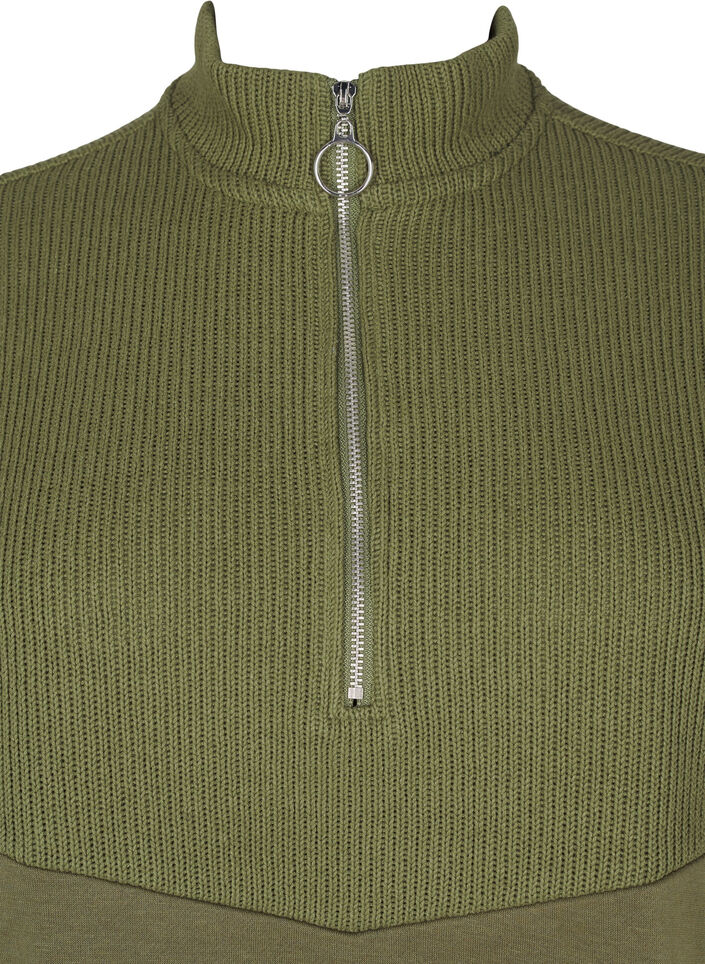 Sweatshirt with knitwear and zip, Winter Moss, Packshot image number 2