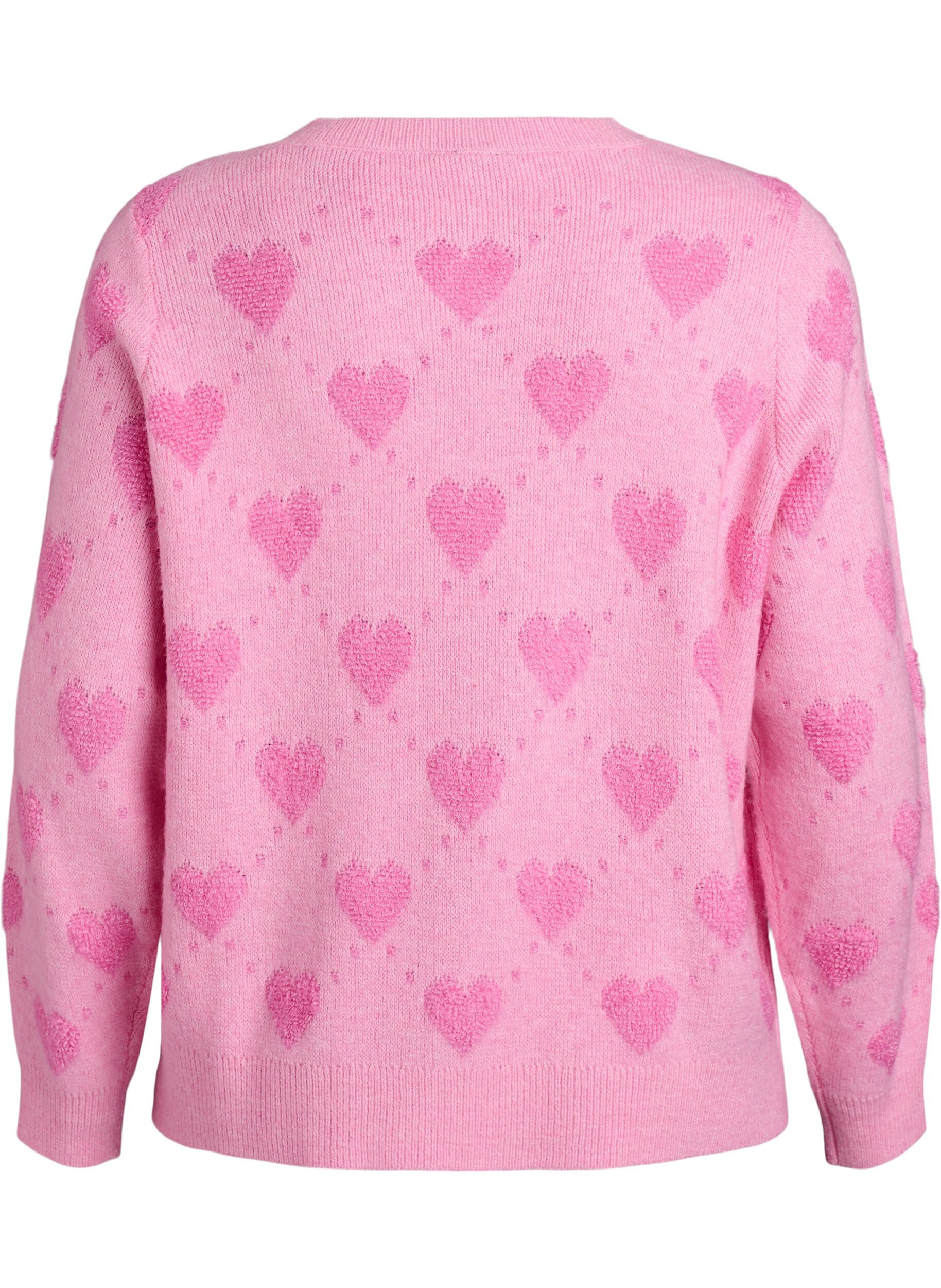 Zizzifashion Cardigan with hearts and golden buttons, Pink, Packshot image number 1