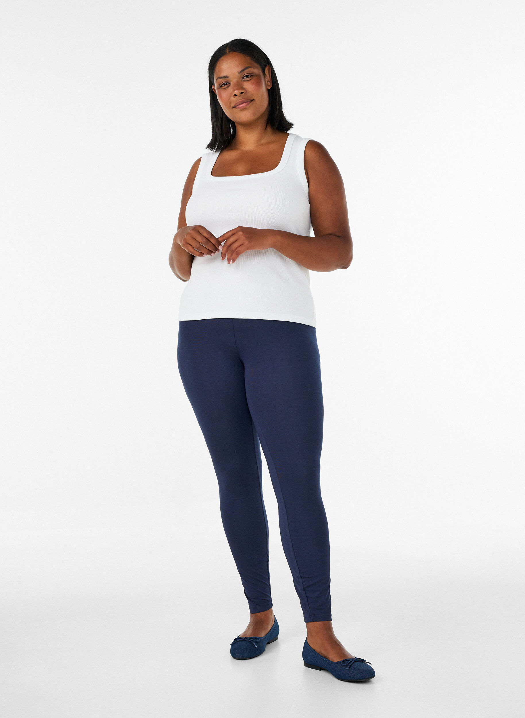 Basic leggings with extra length, Blue, Model