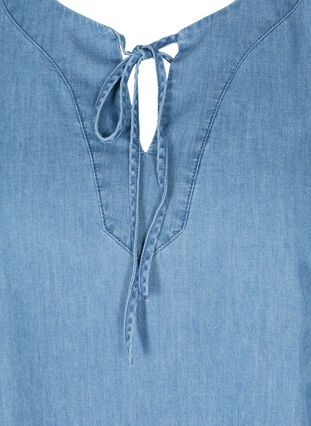 Short-sleeved denim blouse in cotton, Medium Blue Denim, Packshot image number 2