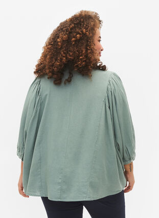 Viscose-Linen Mix Shirt Blouse with 3/4 Sleeves, Chinois Green, Model image number 1