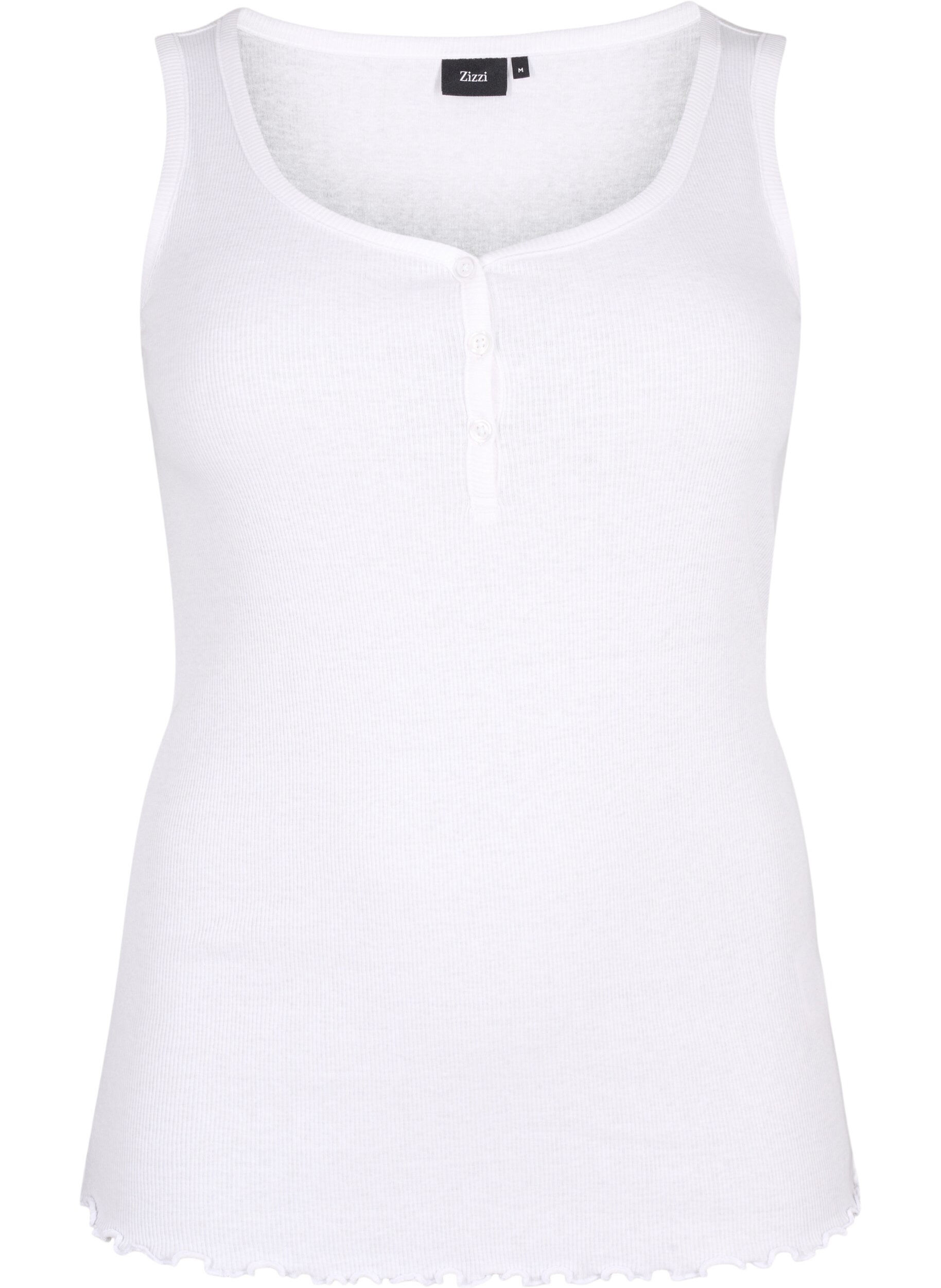 Zizzifashion Rib tank top with buttons, Bright White, Packshot image number 0