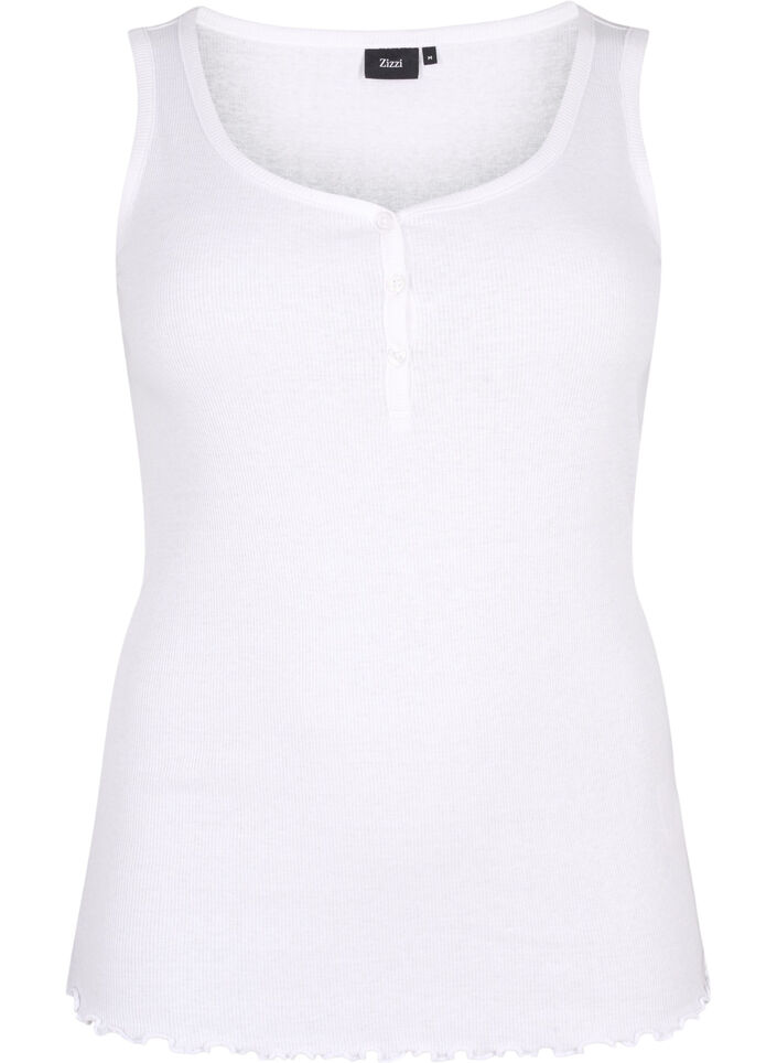 Rib tank top with buttons, Bright White, Packshot image number 0