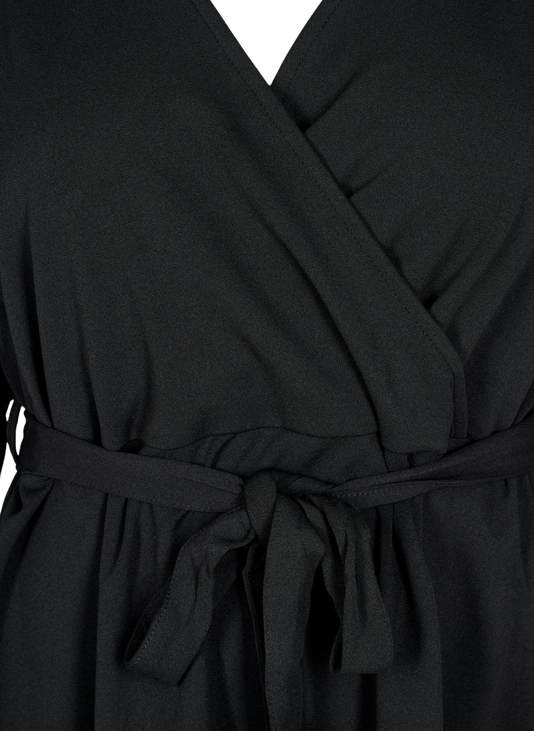 Zizzifashion Wrap dress with ties, Black, Packshot image number 2