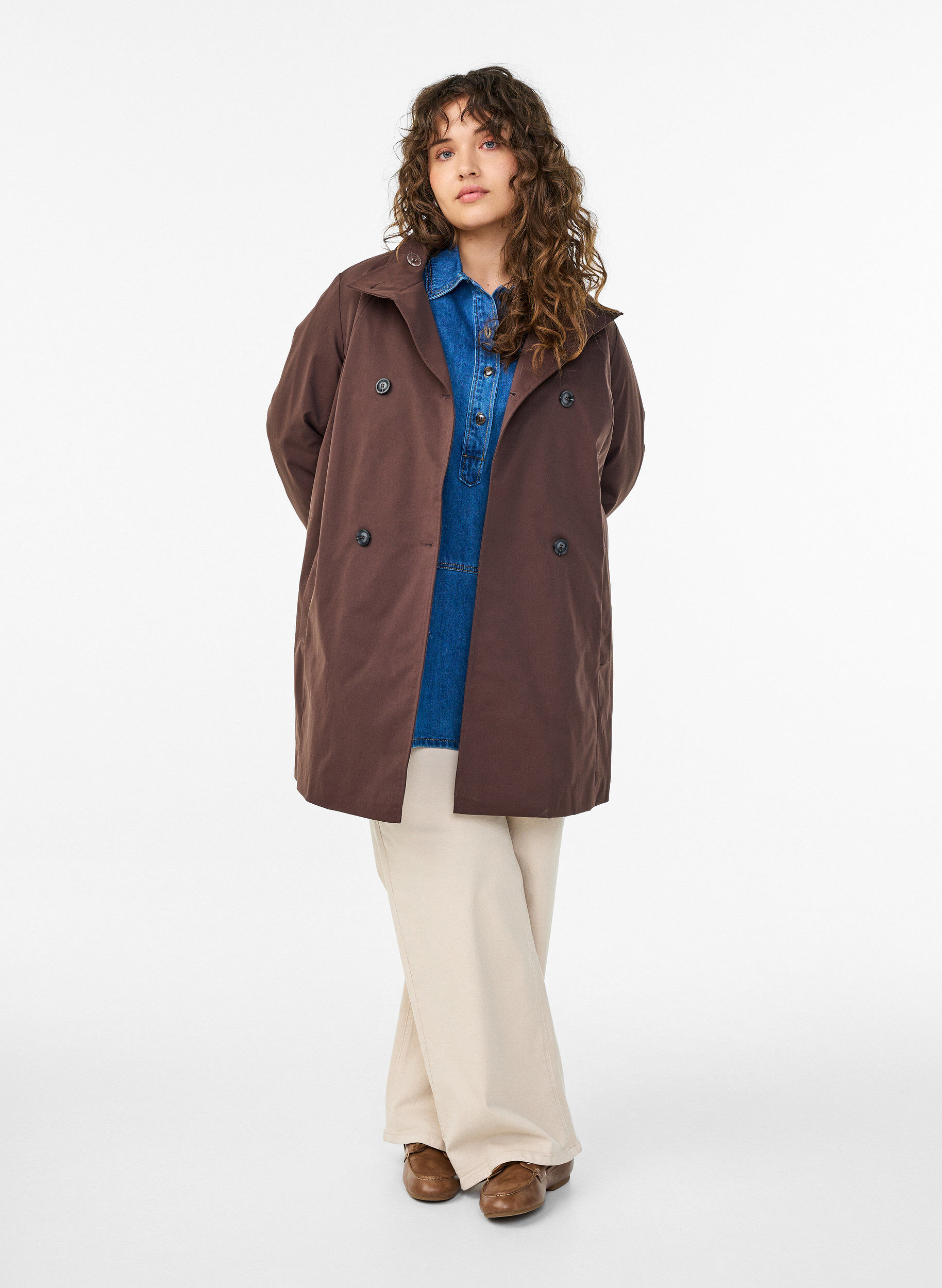 Zizzifashion Water-repellent spring jacket with an A-line cut, Brown, Model image number 1