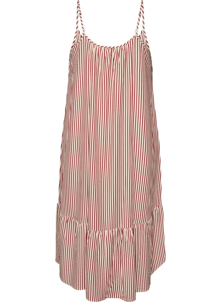 Summer dress with stripes and A-line shape, Red, Packshot image number 1