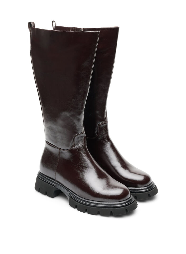 Tall boot with a lightly crackled look, Brown, Packshot image number 1