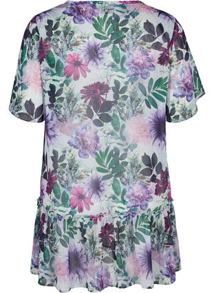 Short-sleeved tunic with a floral print, Purple Flower mix, Packshot image number 1