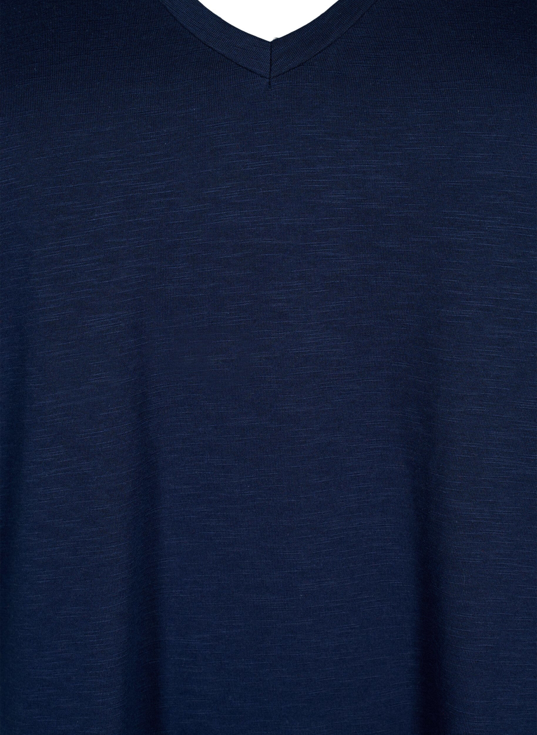 Zizzifashion Short-sleeved basic t-shirt with v-neck, Blue, Packshot image number 2