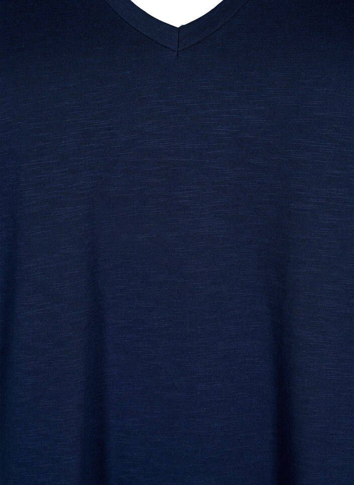 Short-sleeved basic t-shirt with v-neck, Blue, Packshot image number 2