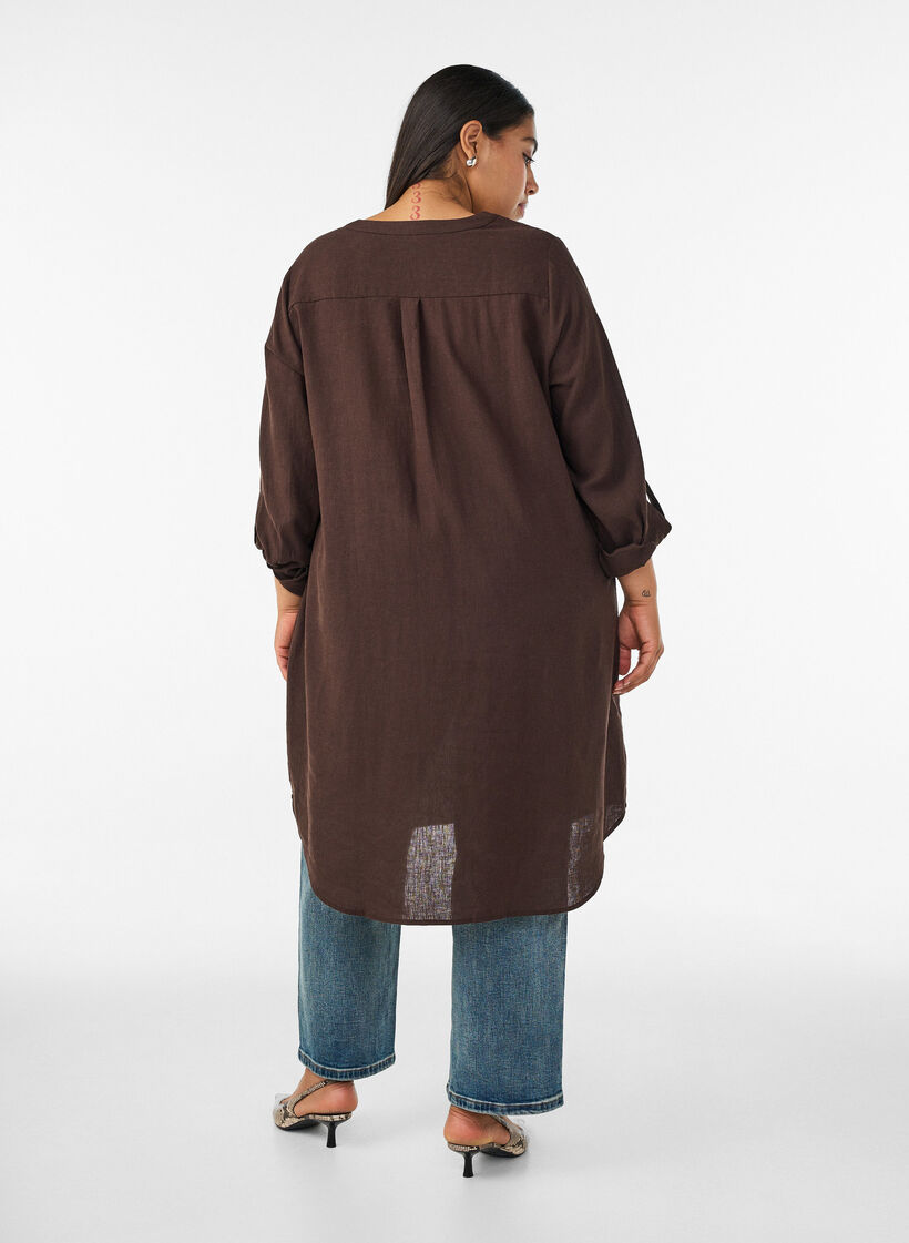 Long shirt in linen and viscose, Brown, Model image number 1