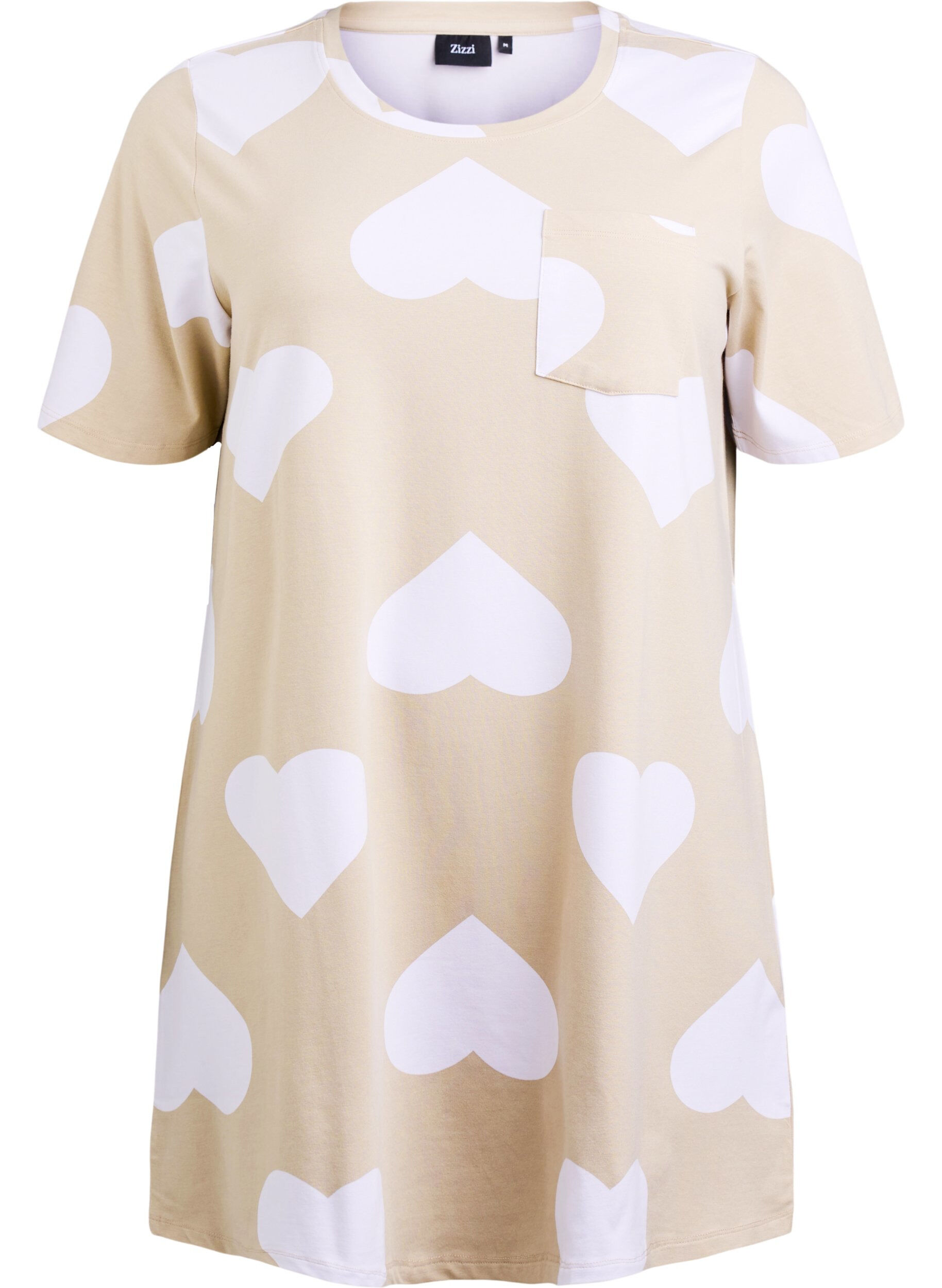 Zizzifashion Long night t-shirt in a modal blend with hearts, Beige, Packshot image number 0