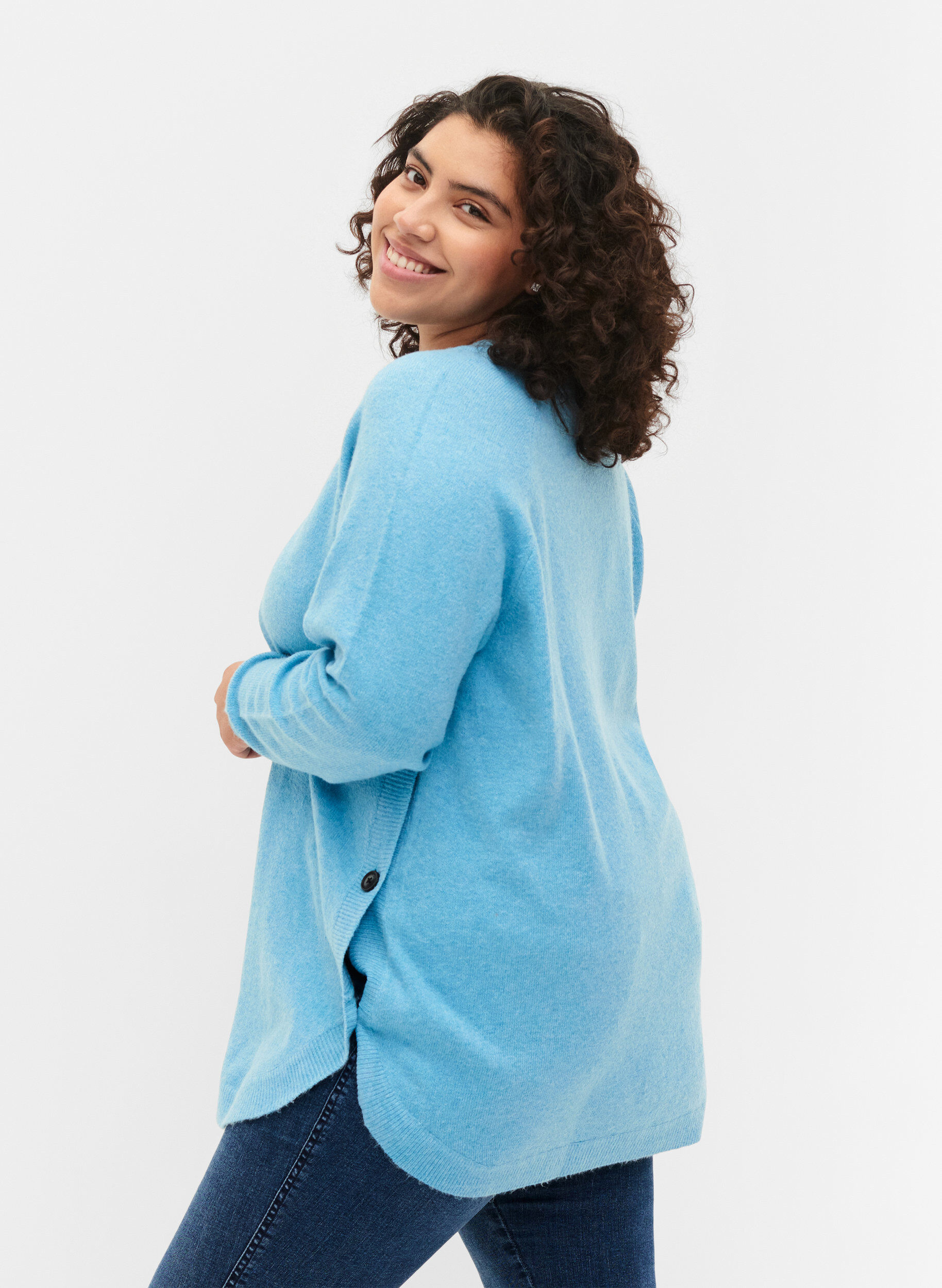 Zizzifashion Marled knitted sweater with button details, River Blue WhiteMel., Model image number 1
