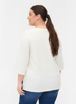 Cotton blouse with V-neck and 3/4 sleeves, Marshmallow, Model image number 1