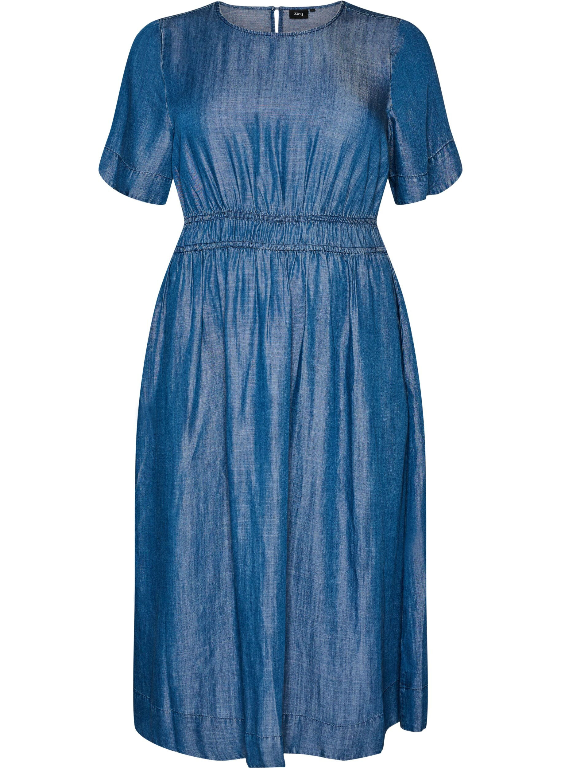 Zizzifashion Midi dress in a denim look with an elasticated waist, Blue, Packshot image number 0