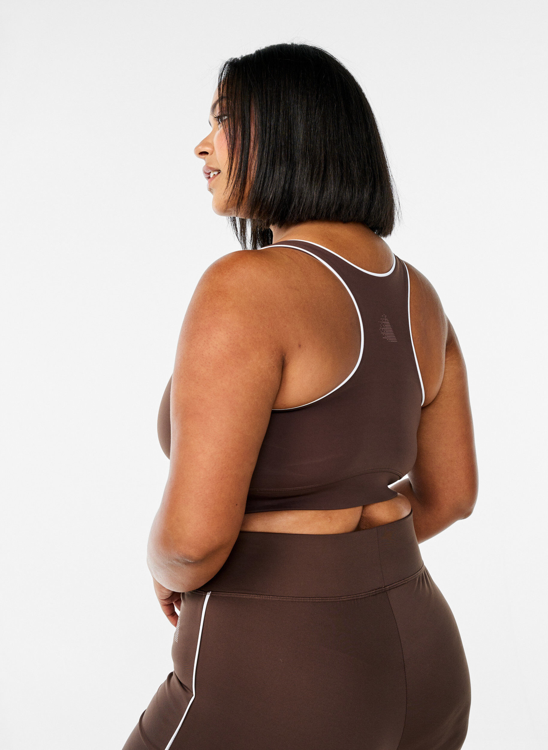 Zizzifashion Racerback sports bra with contrast piping, Brown, Model image number 2