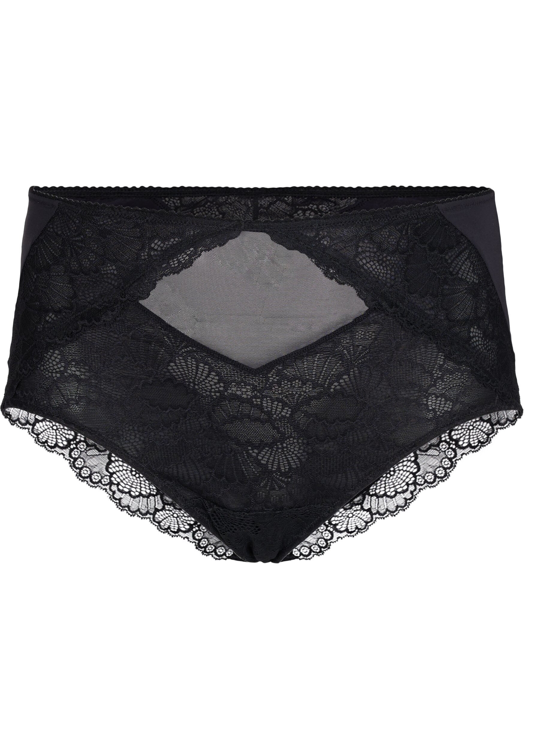 Zizzifashion High waisted panty with lace and mesh, Black, Packshot image number 0