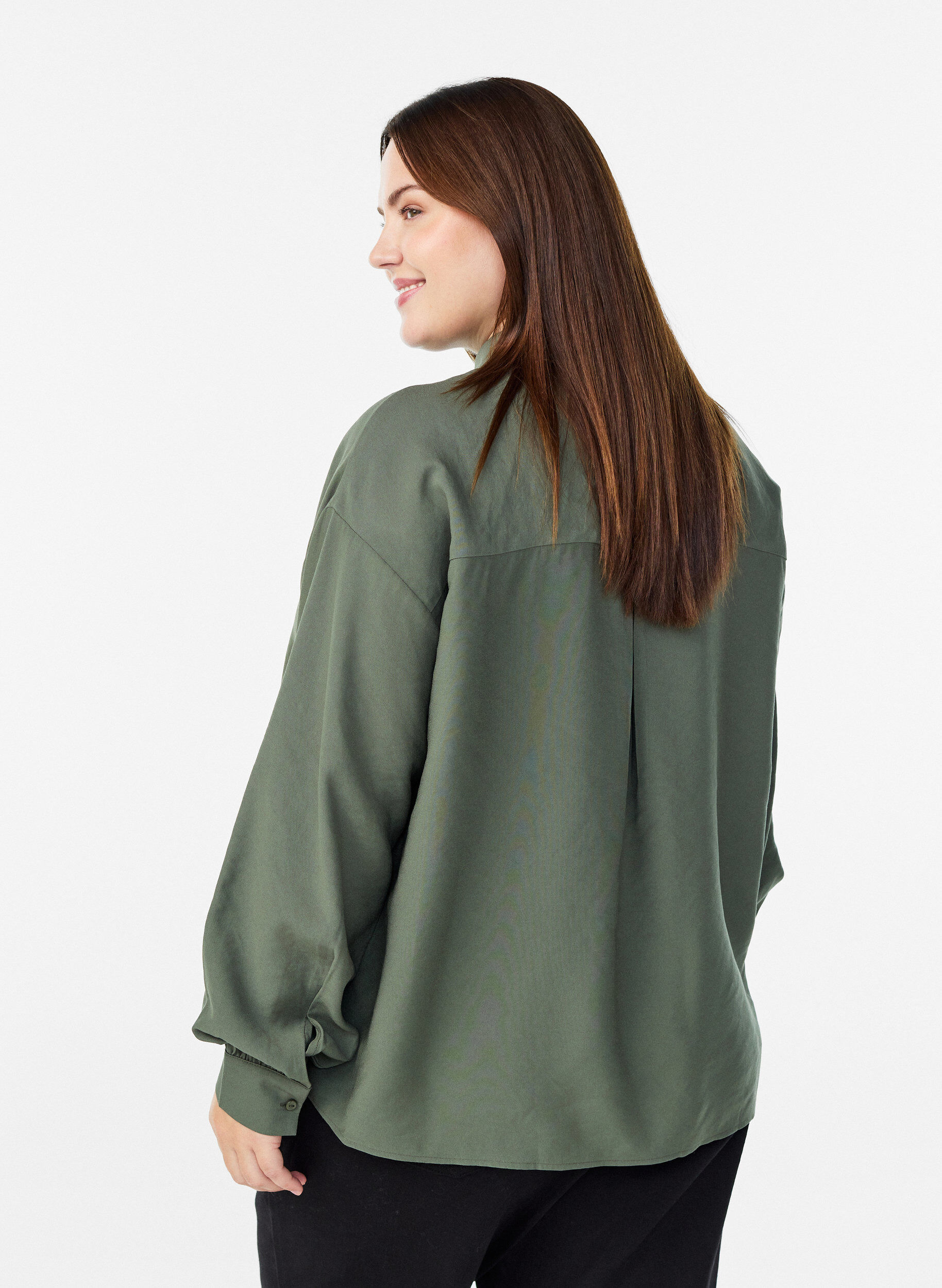 Zizzifashion Shirt blouse with button detail at the back, Green, Model image number 2
