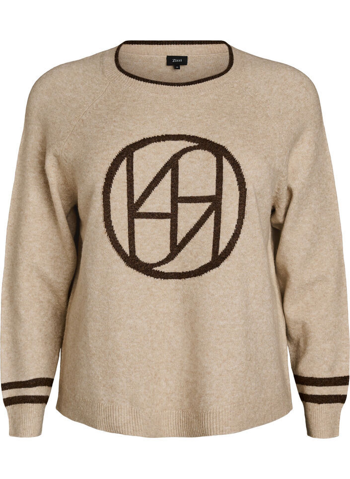 Jumper with logo and contrast stripes, Beige, Packshot image number 0