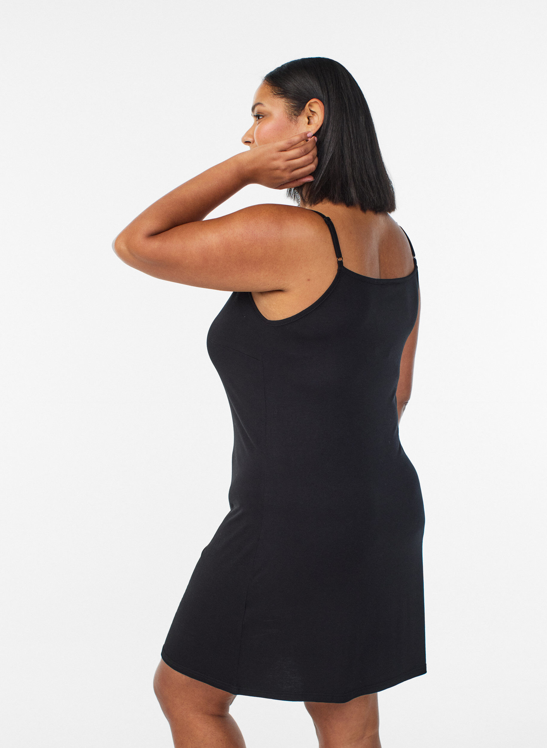 Zizzifashion Plain-coloured slip dress in viscose, Black, Model image number 2