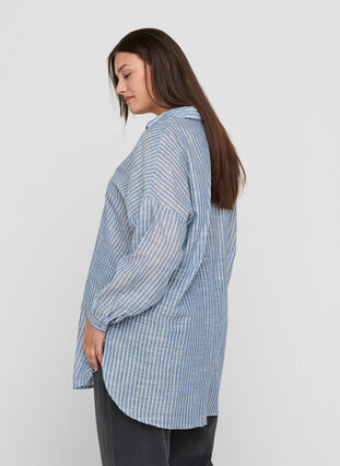 Long striped shirt in cotton, Country Blue Stripe, Model image number 1