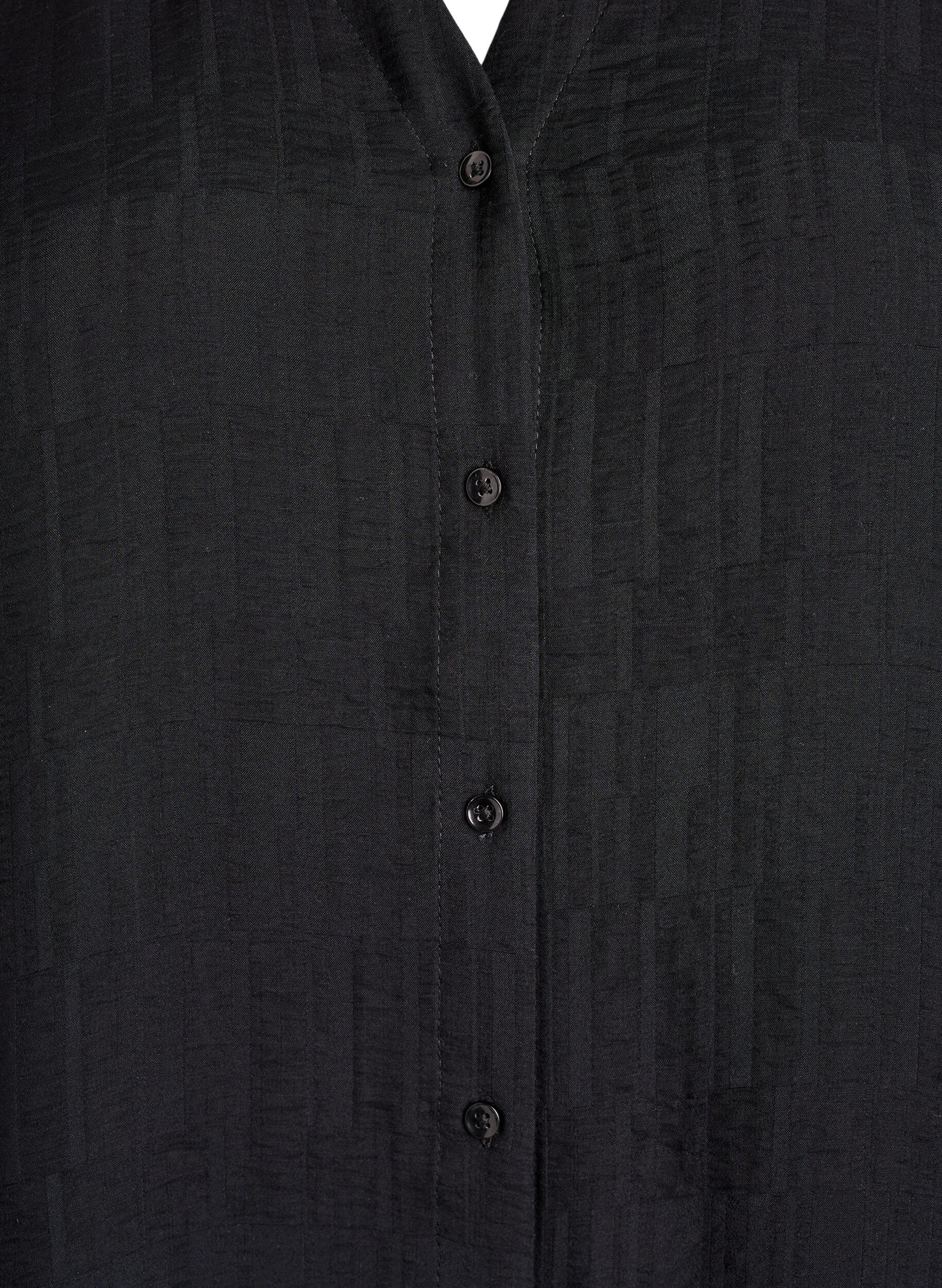 Zizzifashion Loose shirt with texture and a V-neck, Black, Packshot image number 2