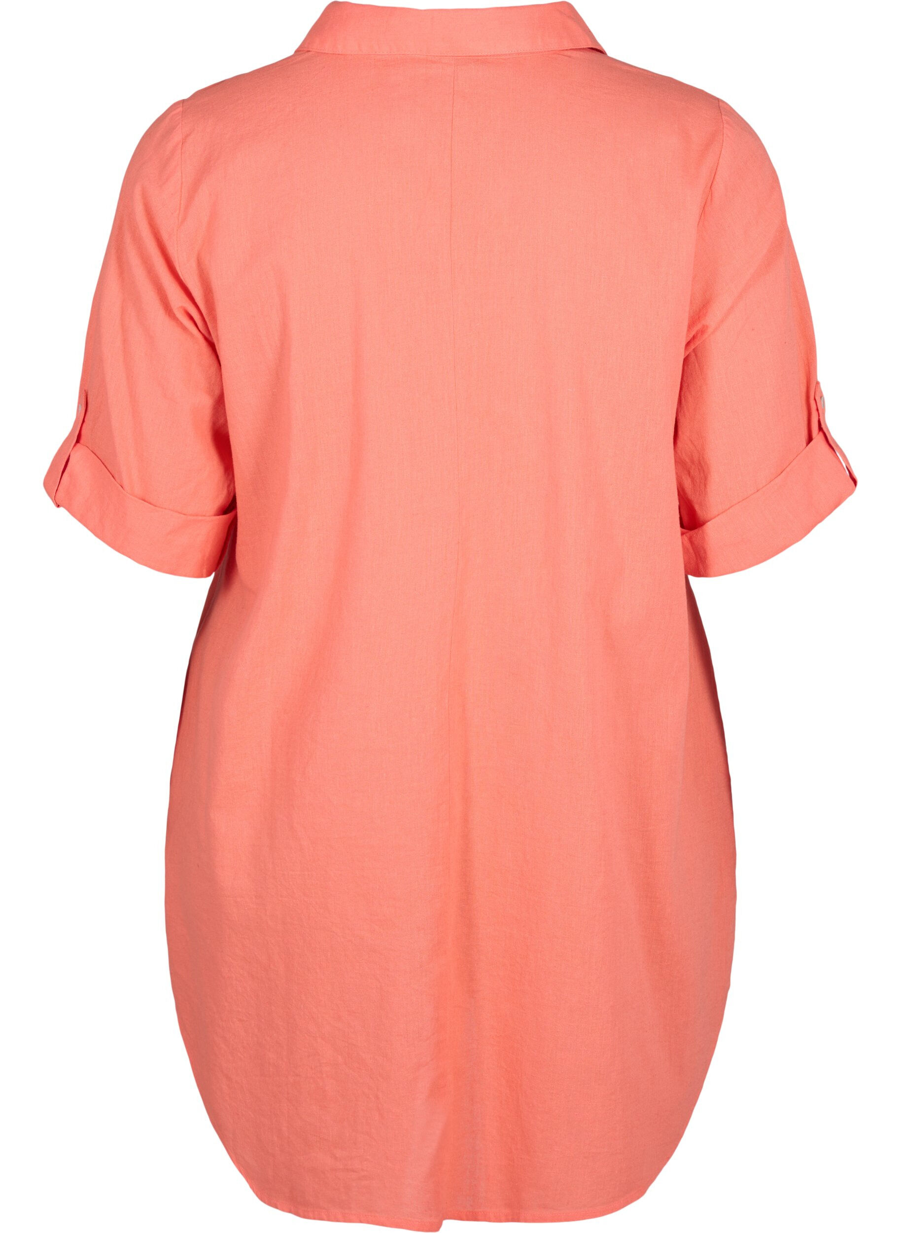 Zizzifashion Short-sleeved cotton blend tunic with linen, Living Coral, Packshot image number 1