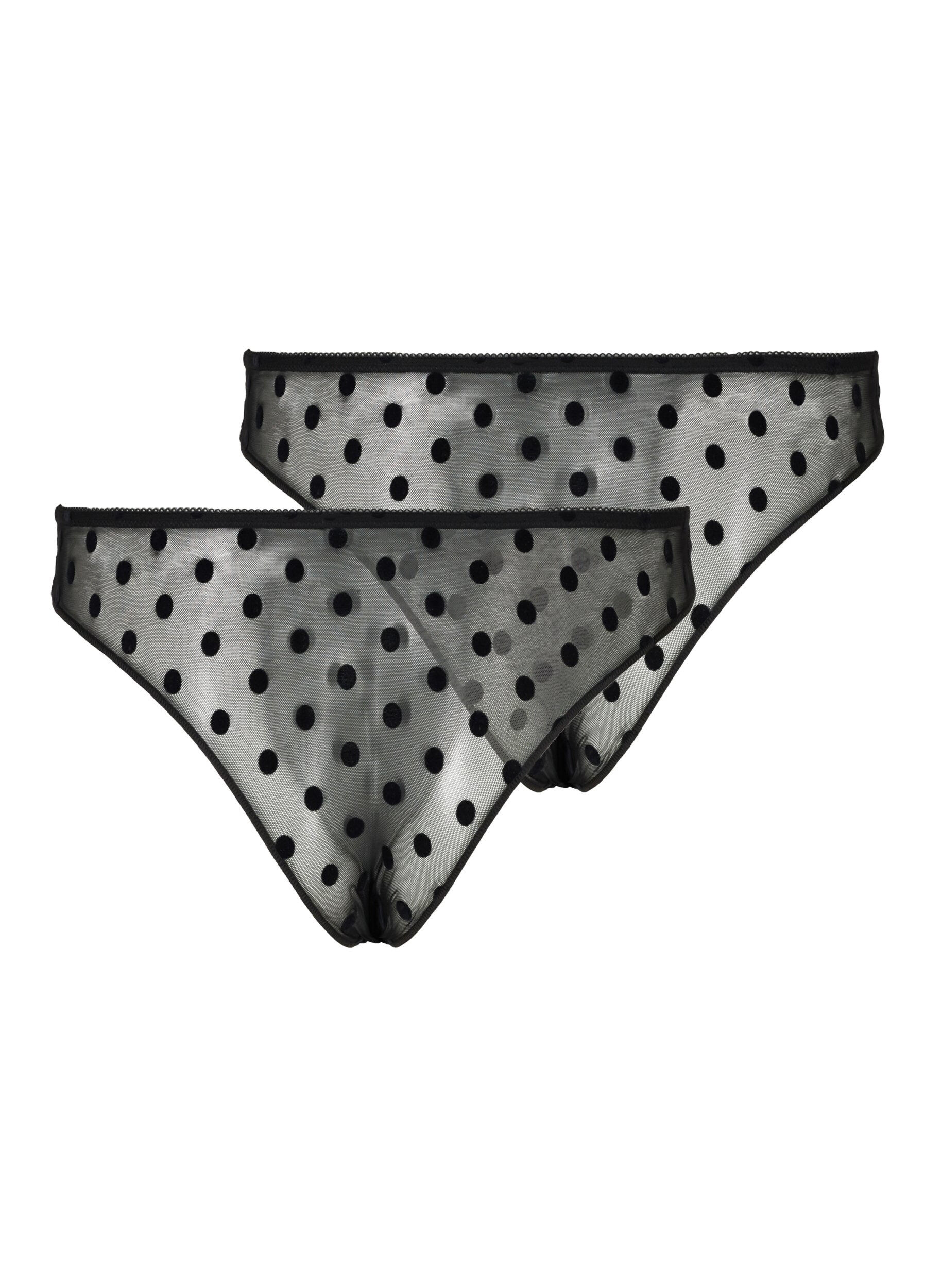 Zizzifashion Polka dot mesh G-string 2-pack, Black, Packshot image number 1