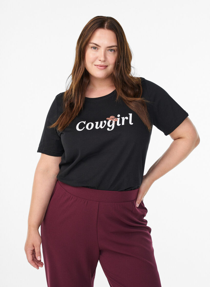 T-shirt with motif, Black, Model image number 0