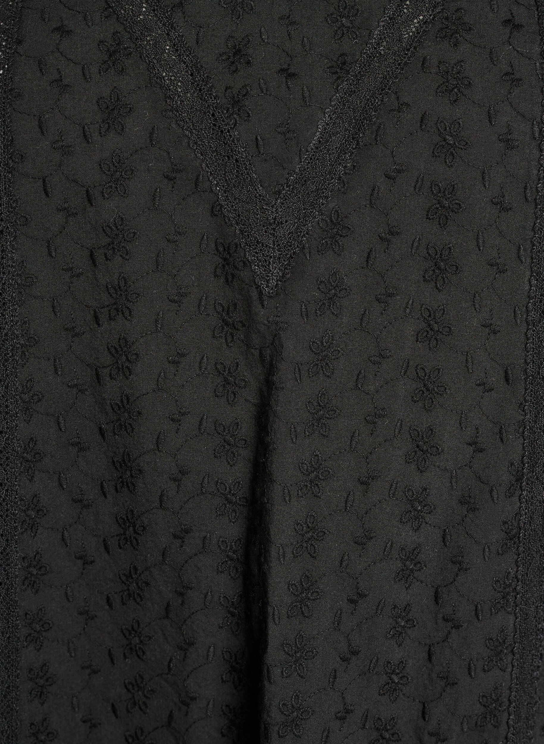 Zizzifashion Knee-length cotton dress with embroidery and a V-neck, Black, Packshot image number 2