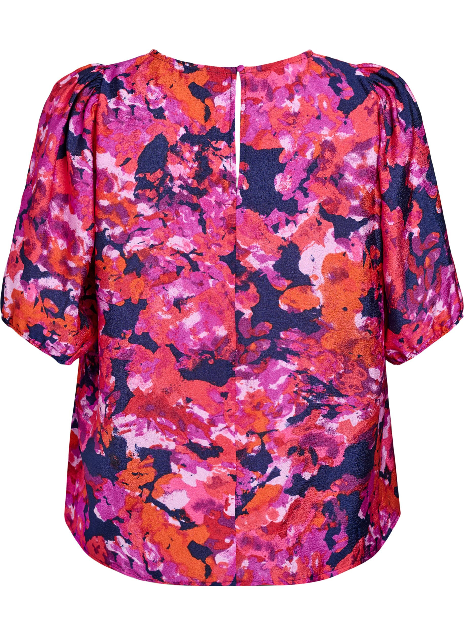 Zizzifashion Blouse with 1/2 sleeves and a colourful print, Pink, Packshot image number 1
