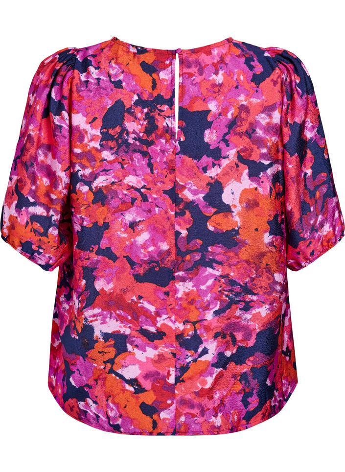 Blouse with 1/2 sleeves and a colourful print, Pink, Packshot image number 1