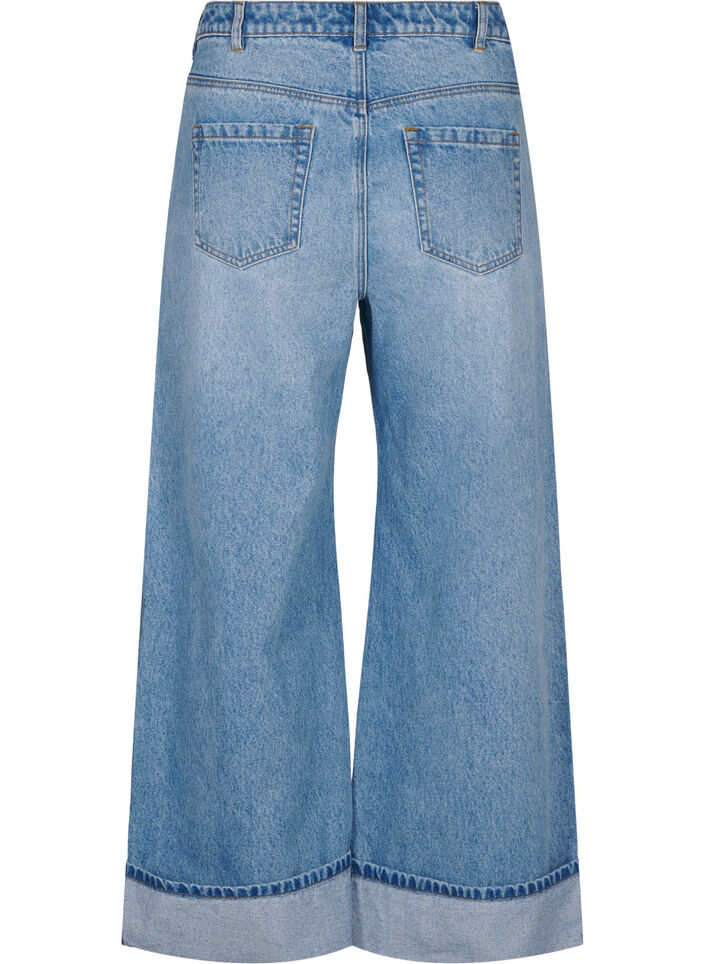 Wide leg jeans with turn-ups, Light Blue, Packshot image number 1