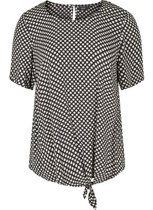 Short-sleeved viscose blouse with polka dots, Black w. White Dot, Packshot image number 0